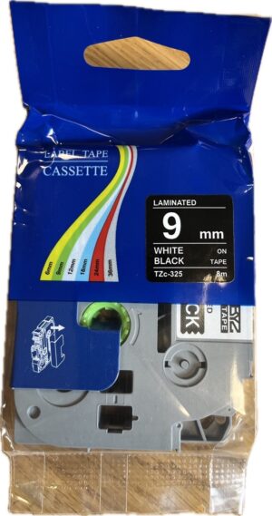 TZe-325 Laminated 9mm White on Black Tape